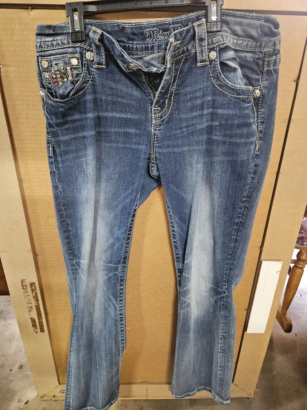 Miss Me Blue Faded Bootcut Jeans with Embroidered Pockets